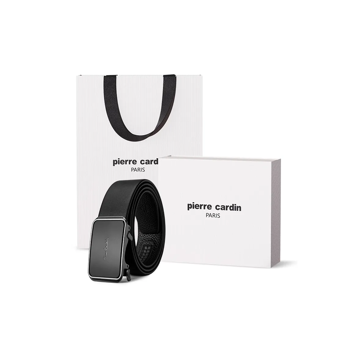 PIERRE CARDIN Cow Leather Belt Box Men's Black Width 3.5CM