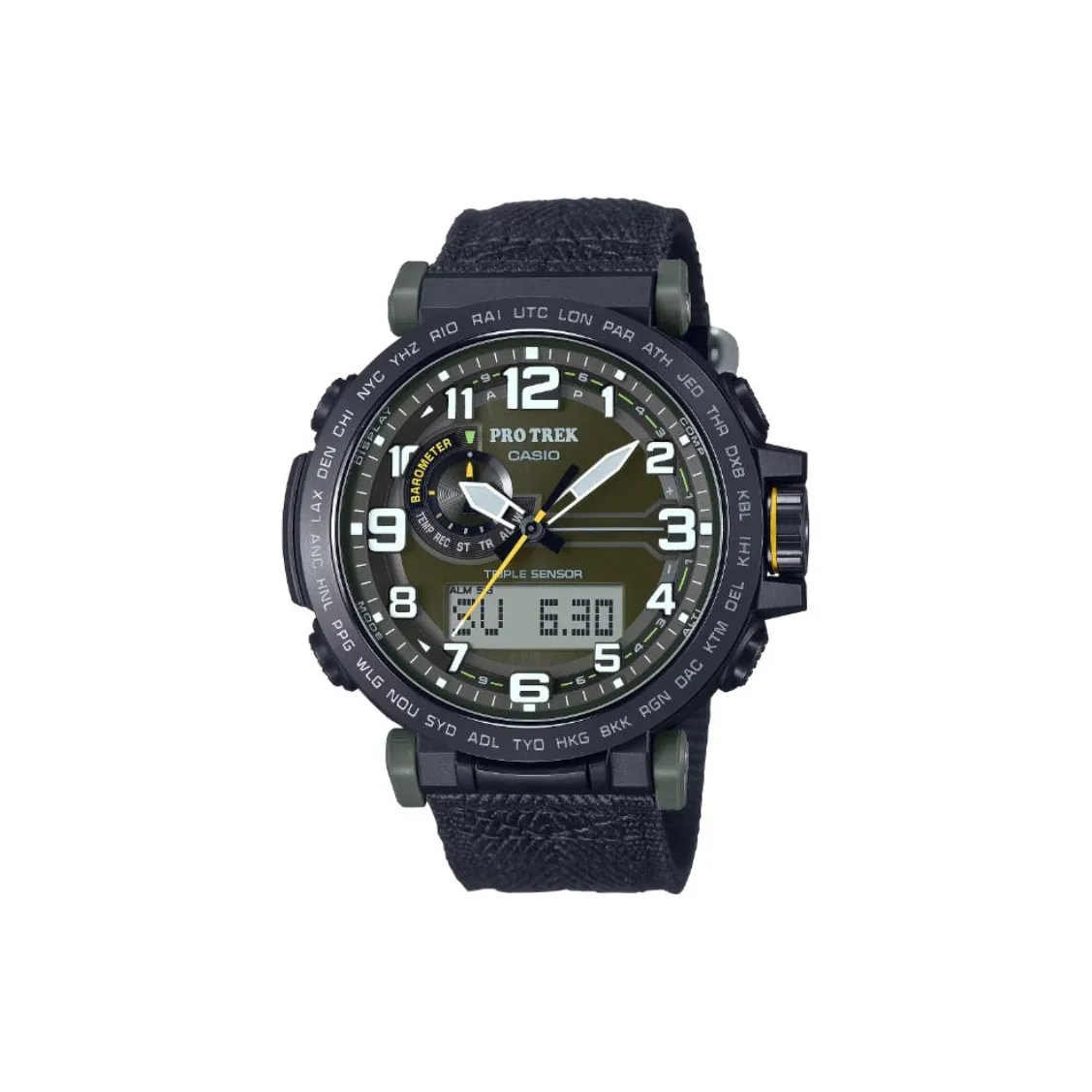 CASIO Солнечный механизм тканевый ремешок часы для мужчин зеленый циферблат