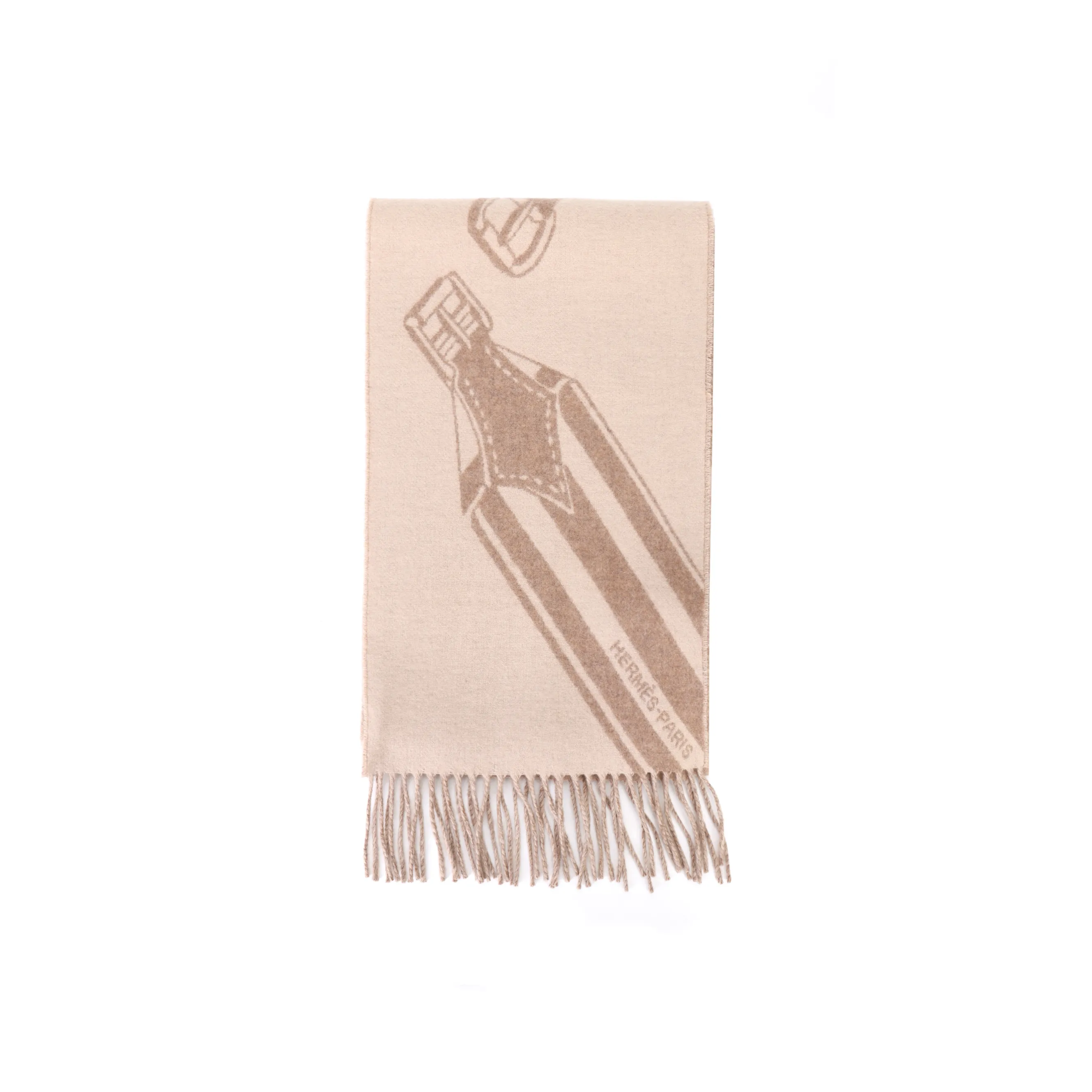 HERMES Cashmere Knit Scarves Unisex Khaki