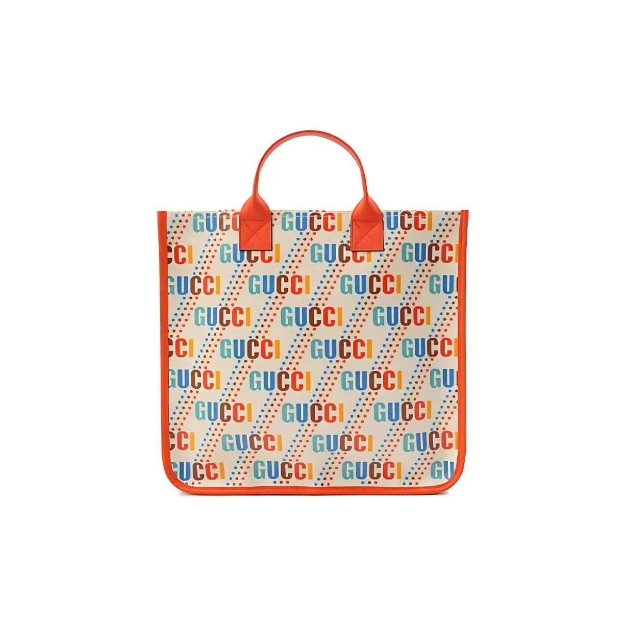 GUCCI Canvas With Leather Tote Bag, Shopping Bag, Handbag Kids' Ecru & Orange