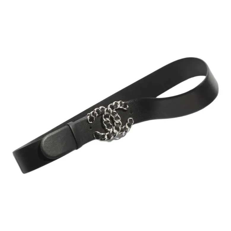 chanel paired Calfskin Leather Belts Women's Black  