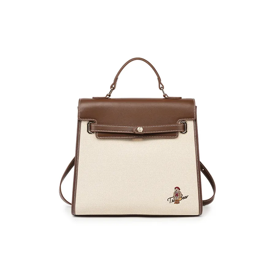 Teenie Weenie Polyurethane Backpack Women's Beige White Brown