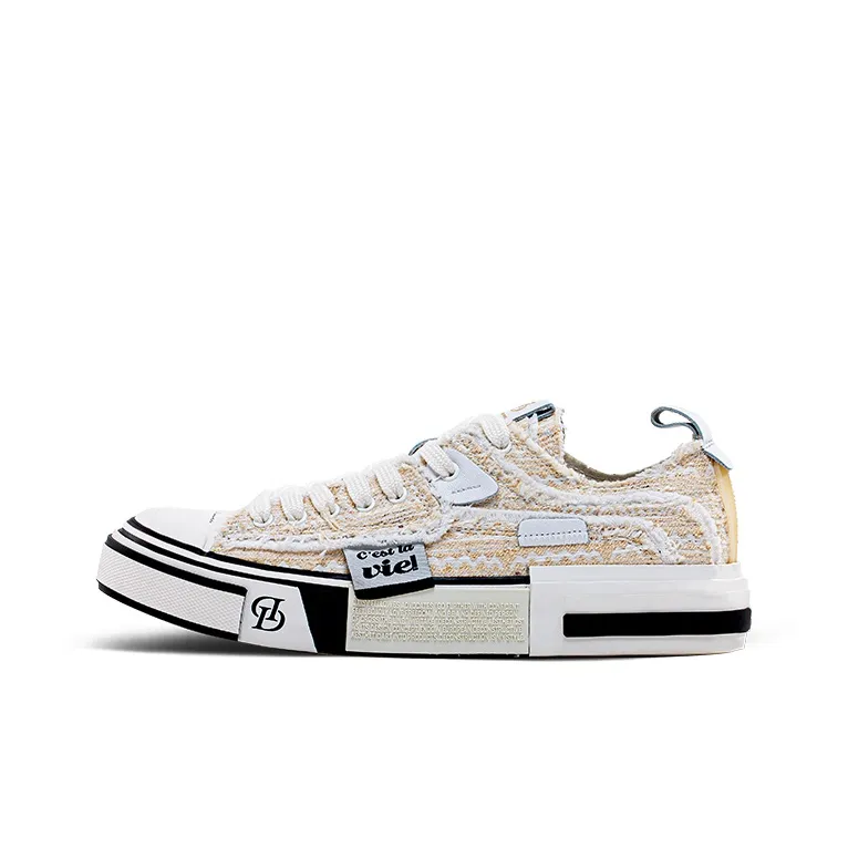 Daisy Fellowes Chocolate Series Low-Top Skateboard Shoes Unisex Chanel-Inspired White Beige