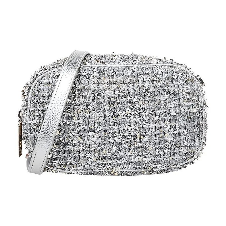 Kate Spade Fabric Small Square Bag, Camera Bag, Shoulder Bag, Crossbody Bag Trumpets Women's Silver White