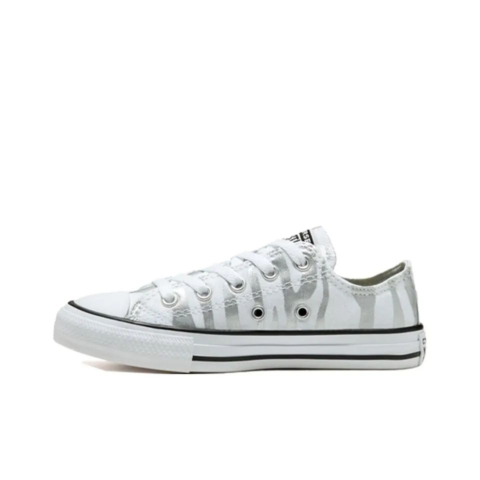 Converse Archive Zebra Chuck Taylor All Star Low Top Kids Canvas Shoes Silver White Teenagers