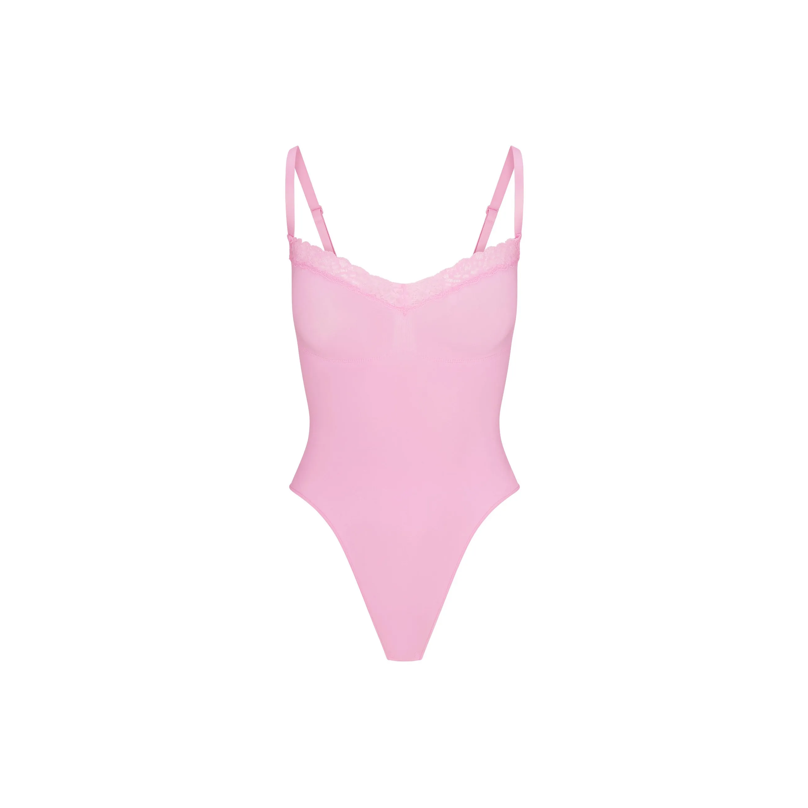 SKIMS Valentine's Day Collection SS25 SEAMLESS SCULPT LACE THONG BODYSUIT Jumpsuit Women's Bubble Gum/Bubble Gum