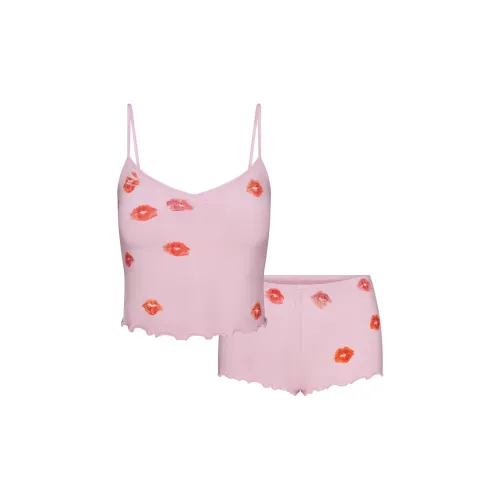 Skims Valentine's Day Collection Вишневый цветок Помада Женские Пижамные комплекты