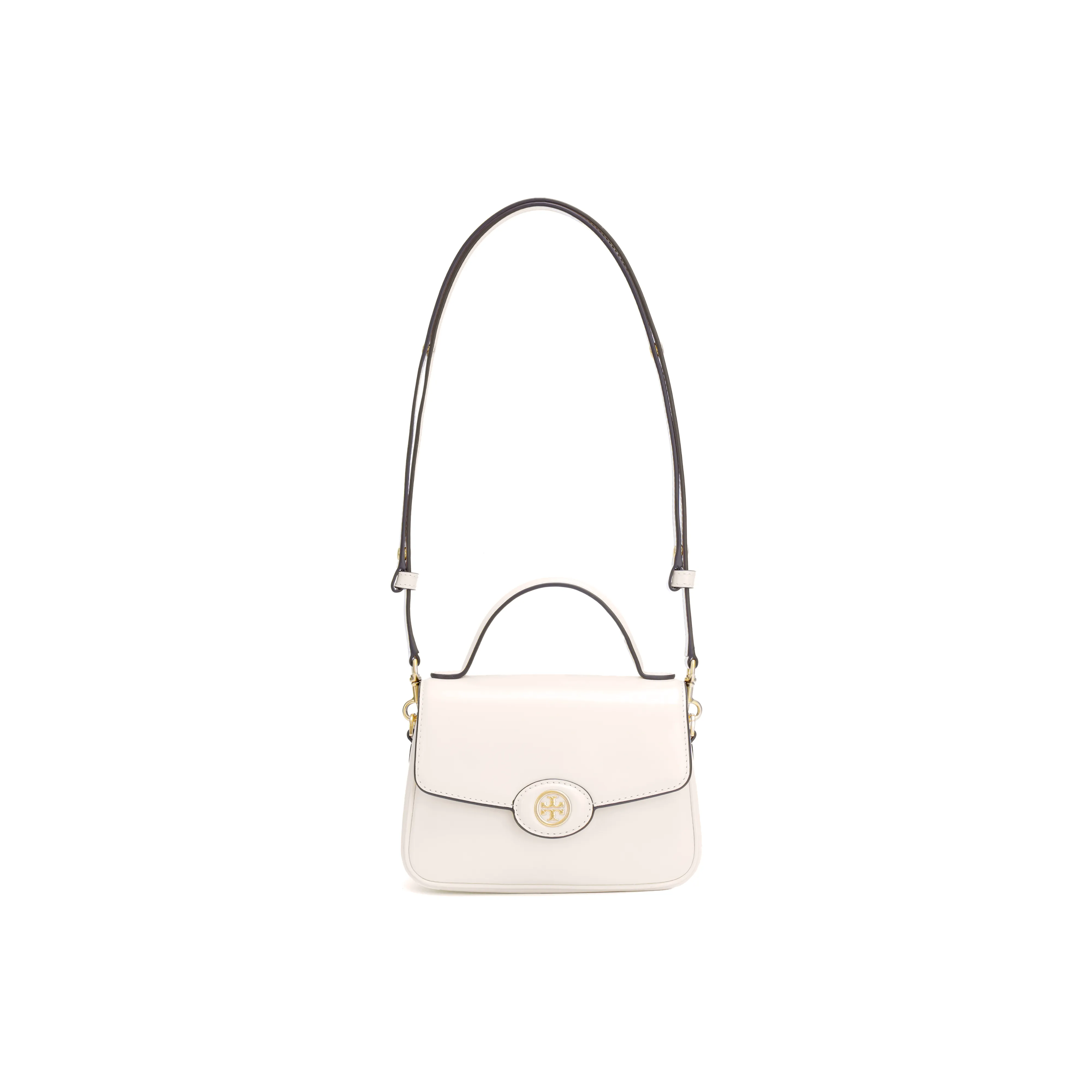 TORY BURCH Robinson Calfskin Leather Shoulder Bag Crossbody Bag Handbag Small Size Women's Light Cream White