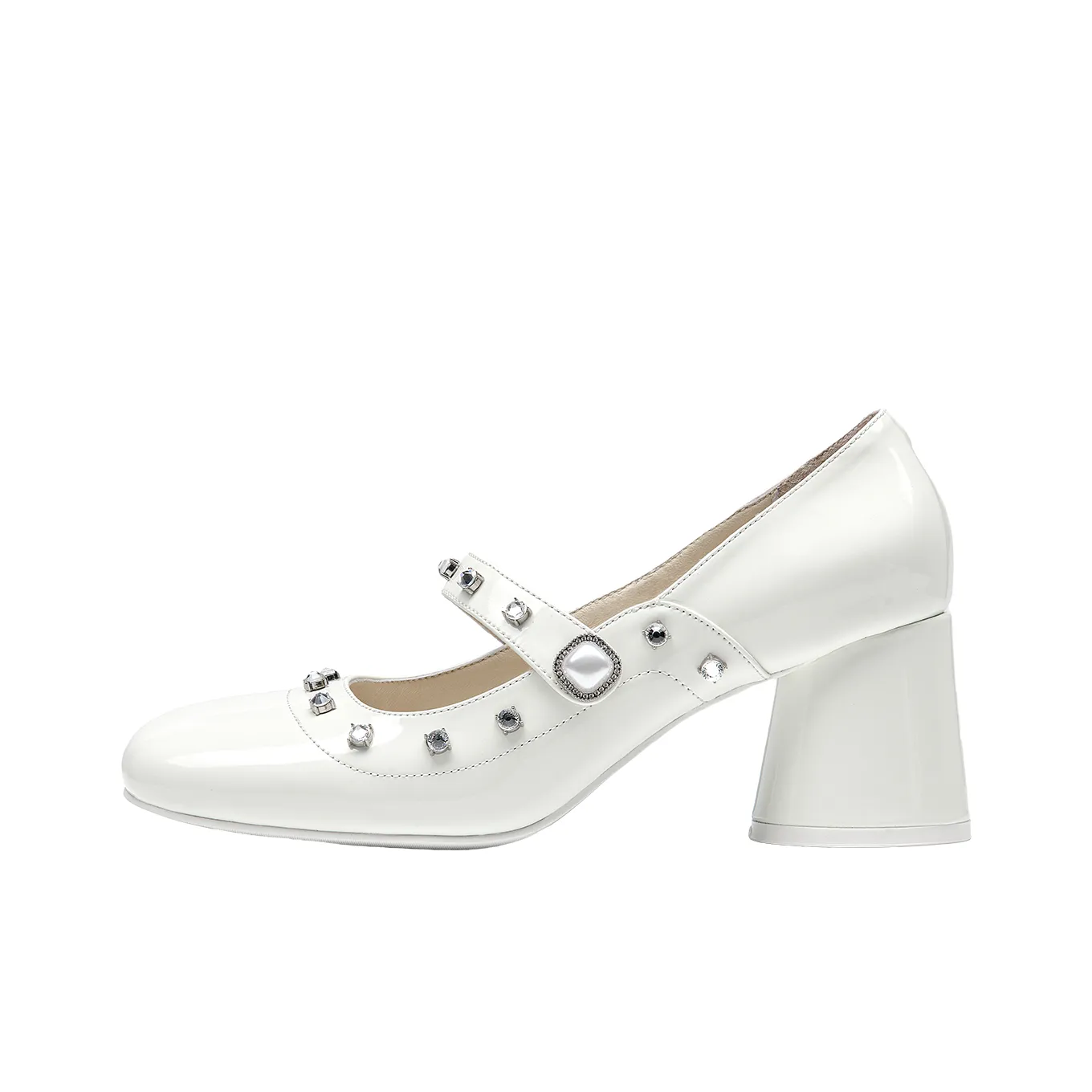 SHOESZOOO Квадратный каблук Mary Jane обувь 6,5 см женский лунный свет белый
