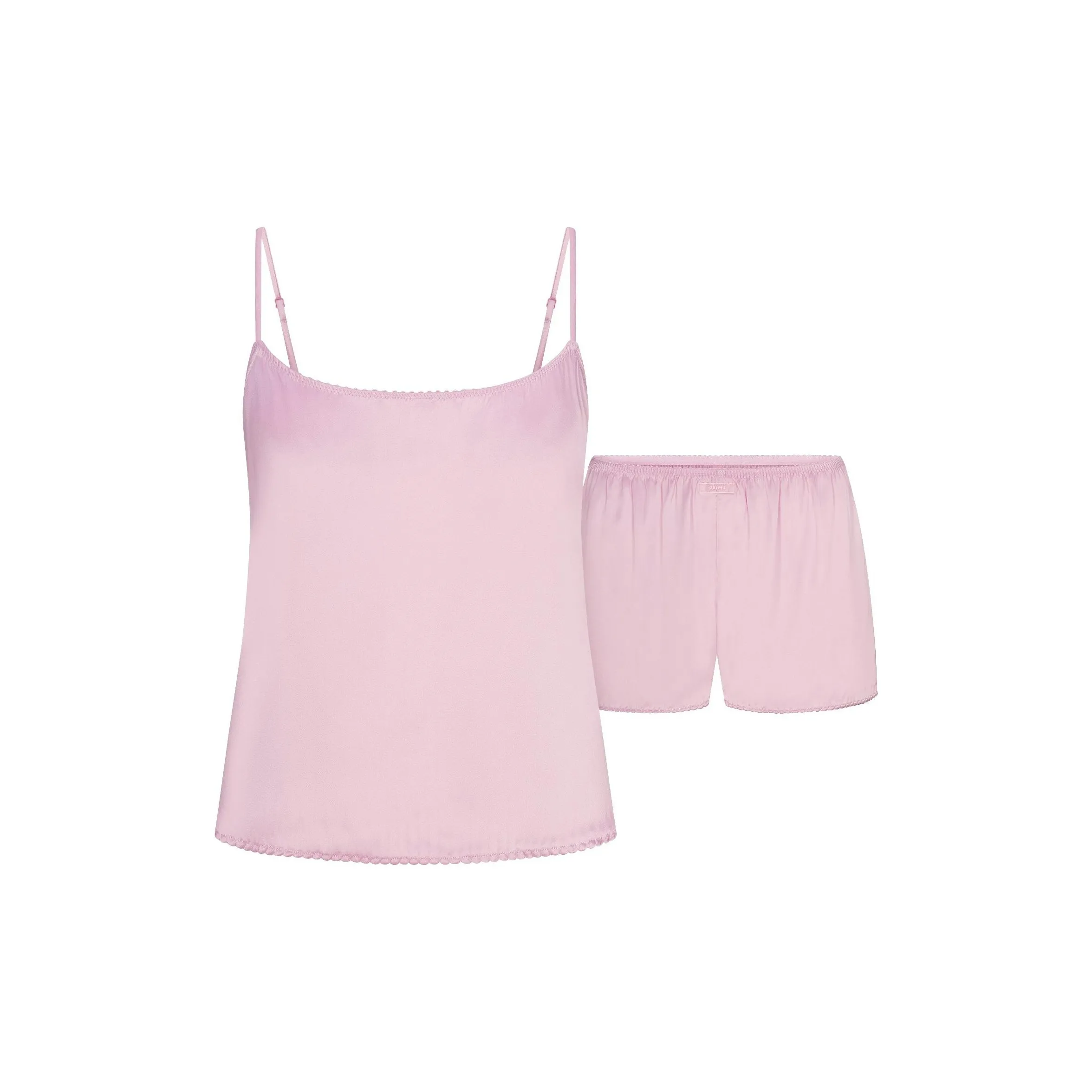 SKIMS Valentine's Day Collection SS25 WOVEN SHINE CAMI AND SHORT SLEEP SET Pajama SET Women's Pink Rose Pink Rose