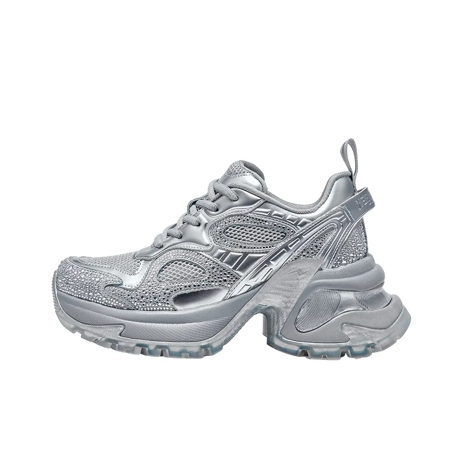 LOMOQUEEN Юбка Резистентная Легкая Увеличение Высоты Низкий Топ Толстая Подошва Женская Искрящийся Серебряный