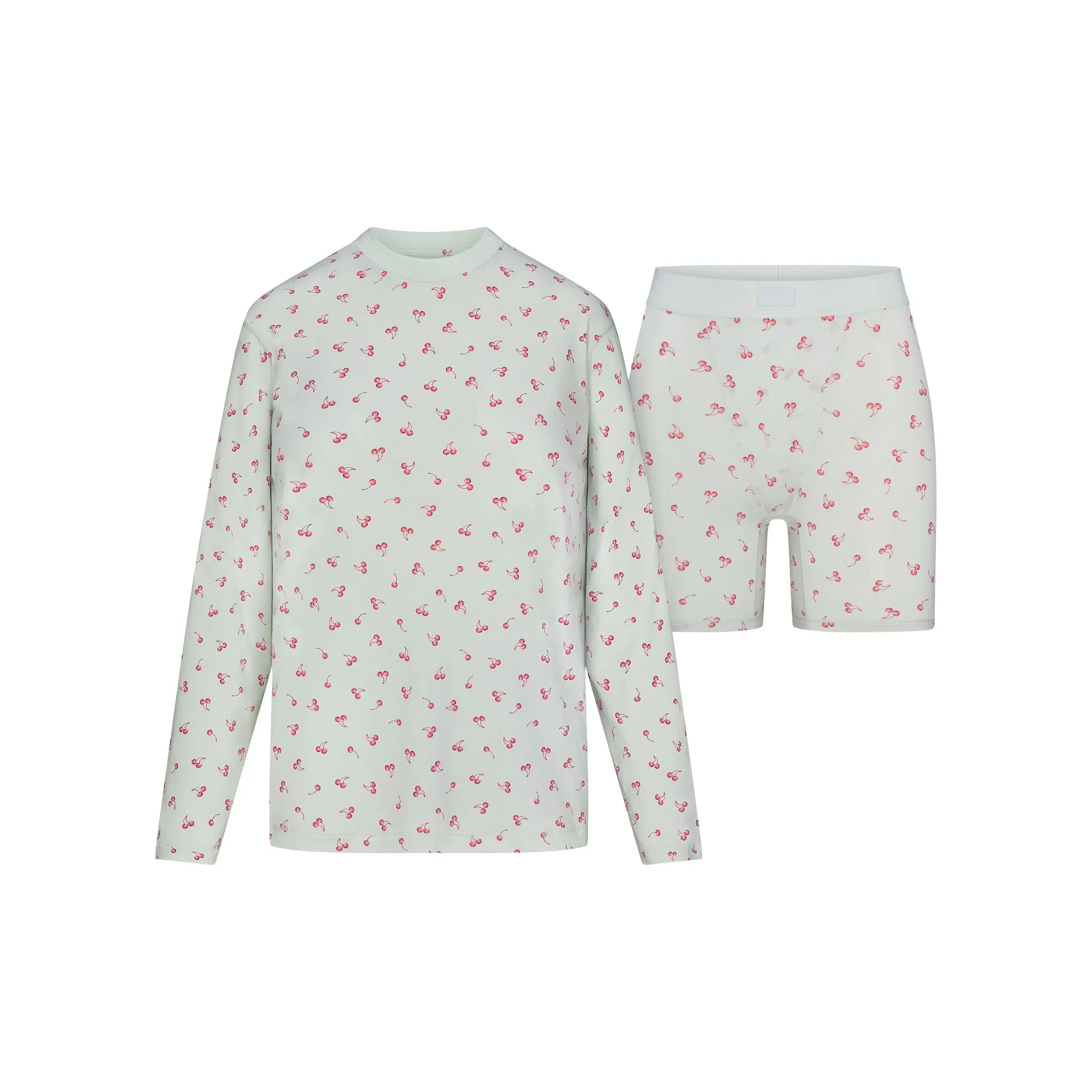SKIMS Valentine's Day Collection SS25 BOYFRIEND LONG SLEEVE AND BOXER SET Pajama Set Unisex Cloud Cherry Print