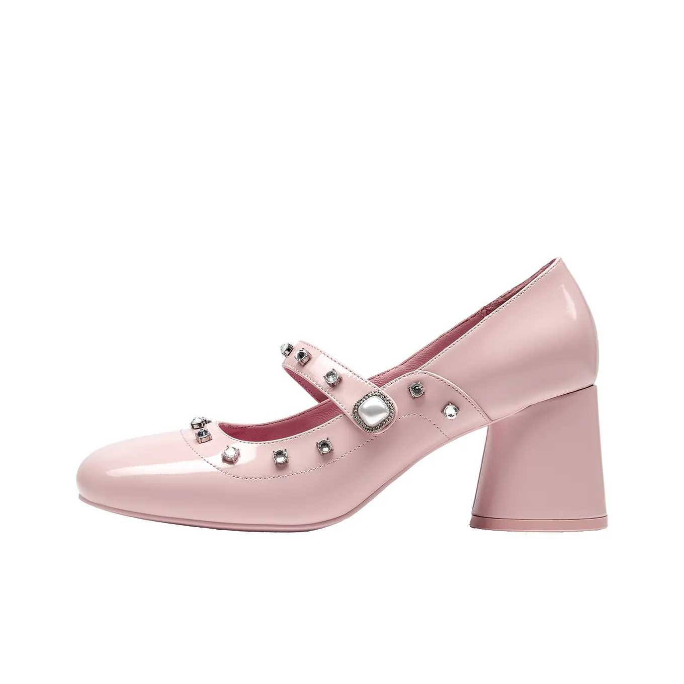 SHOESZOOO Винтаж Маленькие Кожаные Туфли с Квадратным Каблуком Мэри Джейн 6,5 см Женские In Love Мусс Розовый