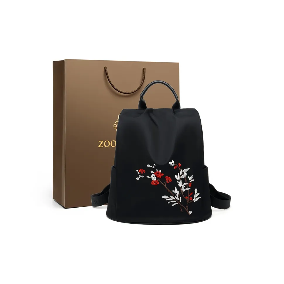ZOOLER Oxford With Top Grain Cow Leather Canvas Backpack Regular Women's Black