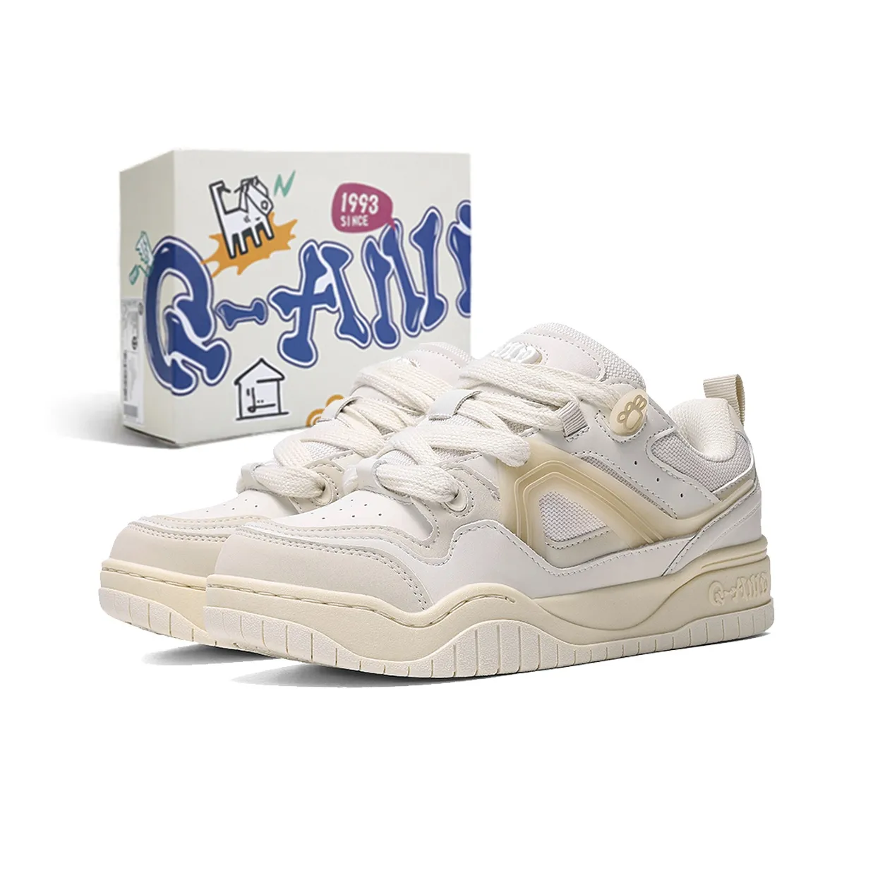Q AND Skateboard Shoes Unisex Low Top Vitality Beige/Phantom Red/Time And Space Blue