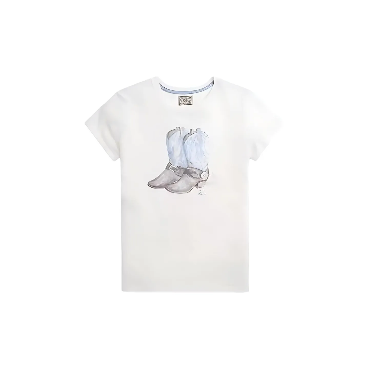 Polo Ralph Lauren Boots Print Crew Neck Short-Sleeved T-Shirt T-Shirt Women's White