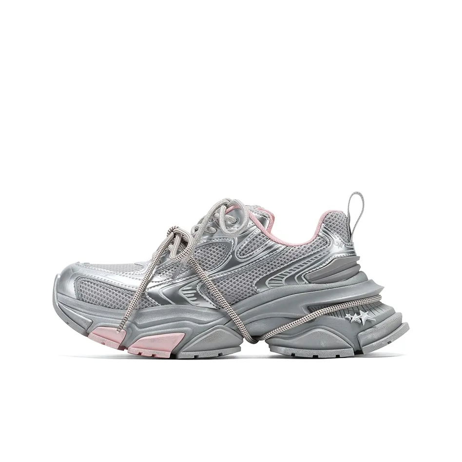 GG-CC Distressed Casual Cushioned Slip-Resistant Abrasion-Resistant Low-Top Laced-Up Chunky Sneakers Women's