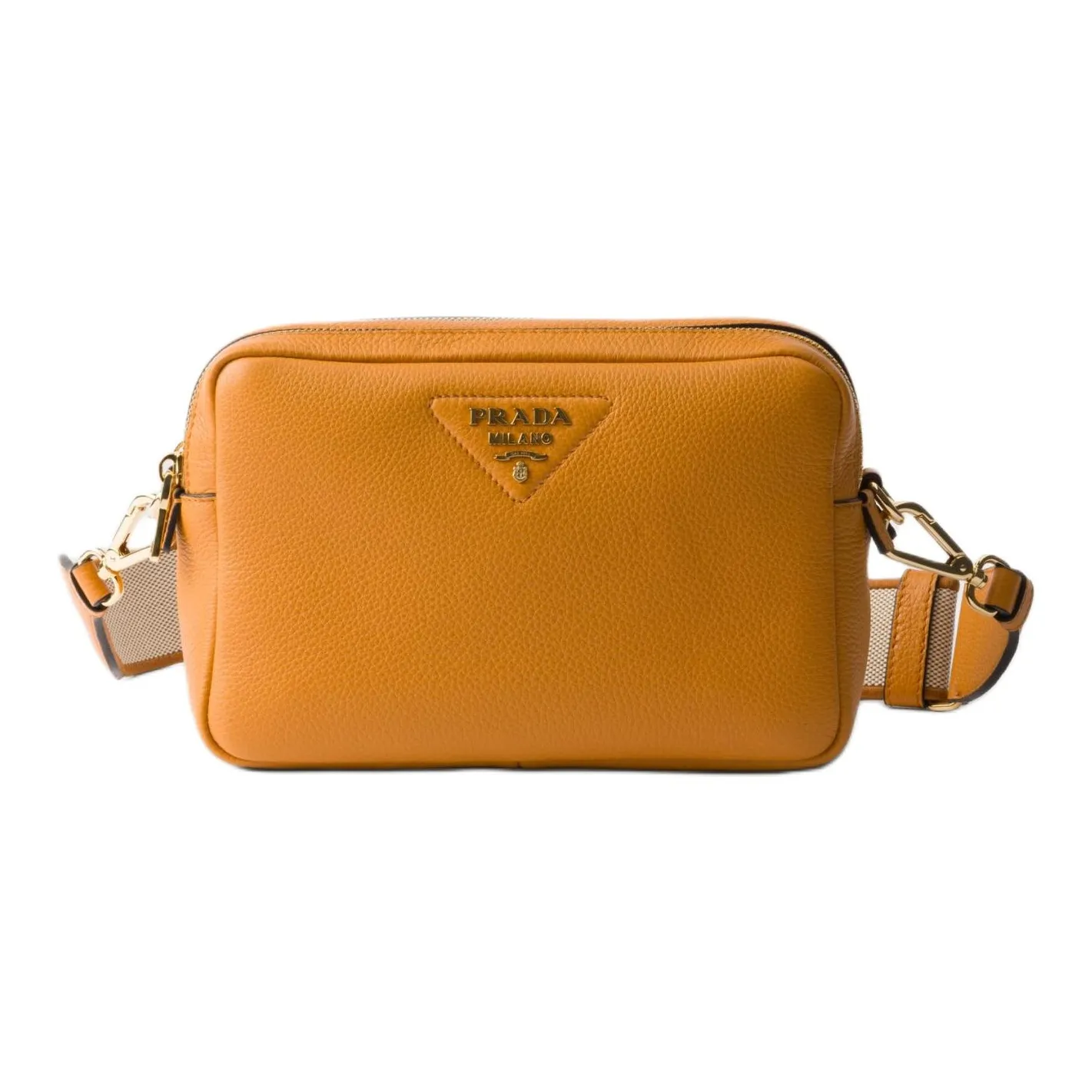 PRADA Leather Camera Bag, Crossbody Bag, Shoulder Bag Trumpets Women's Amber Yellow