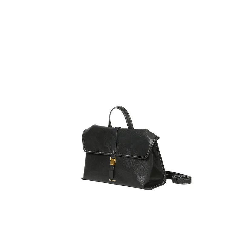 Songmont Vegetable Tanned Cow Leather Crossbody Handbags Small Size Unisex Smoke Ink Black/Ebony Brown/Smoke