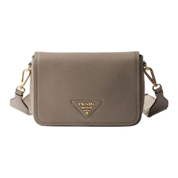 PRADA Cow Leather Shoulder Bag Women's Light Gray