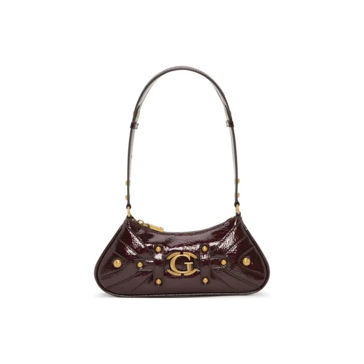 GUESS Artificial Leather Baguette Shoulder Bag Medium Size Women's Red Brown