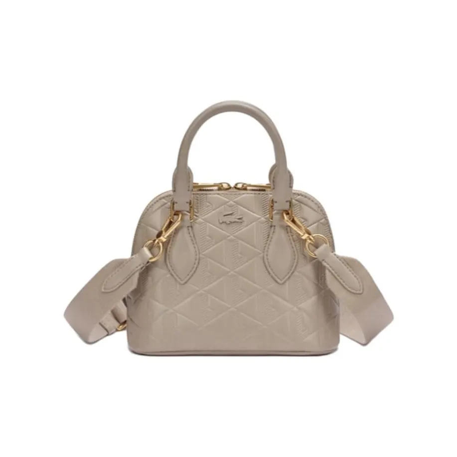 Сумка на одно плечо из синтетической кожи маленькая женская светло-коричневая с логотипом LACOSTE