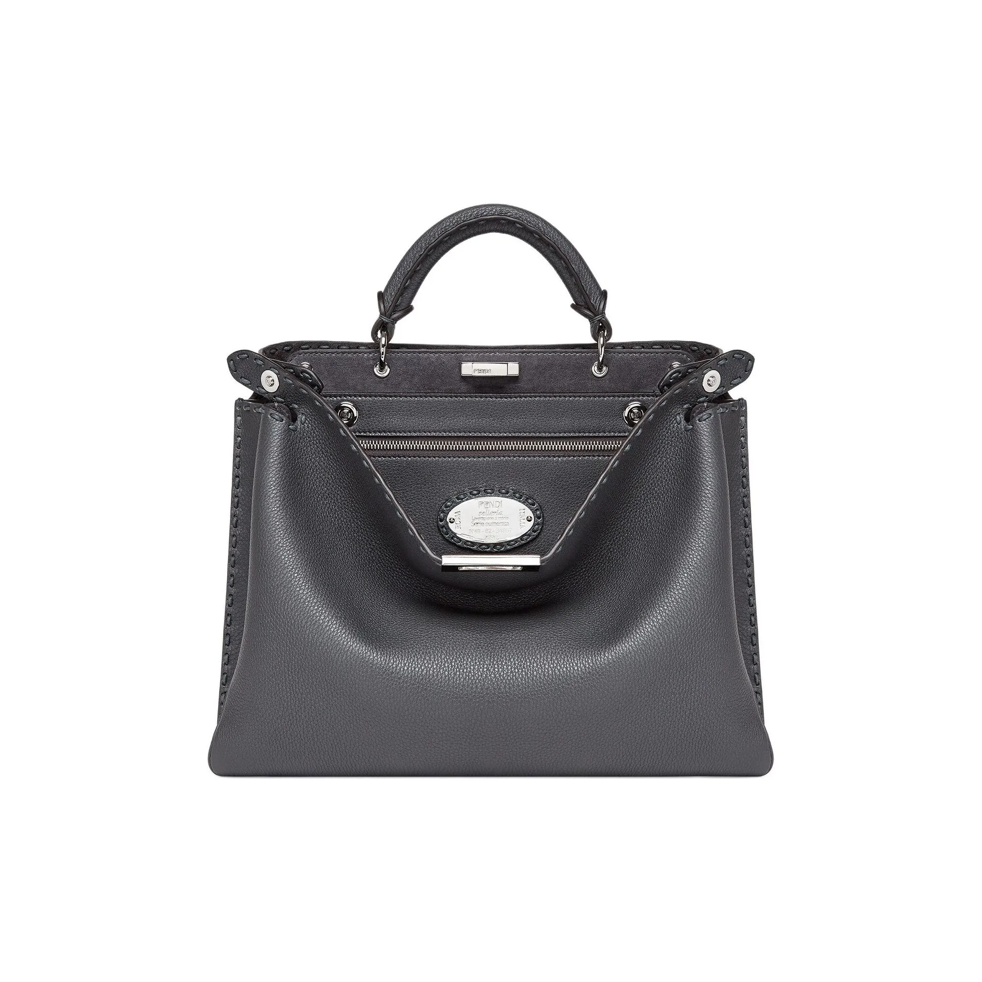 FENDI SelleriaPeekaboo Calfskin Shoulder Bag, Crossbody Bag, Handbag Medium Size Men's Gray