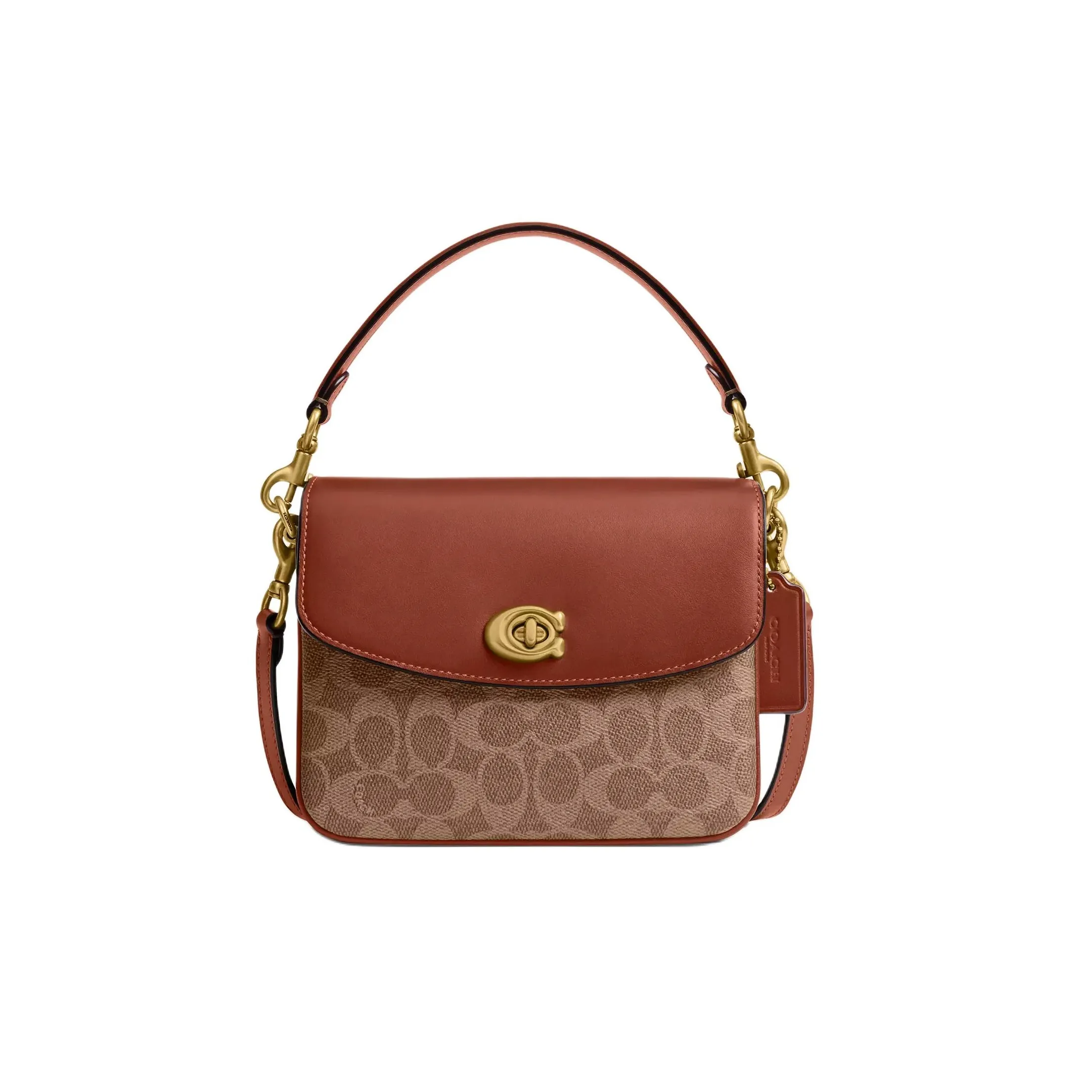 COACH Cassie Покрытый холст Сумка на плечо Маленькая Женская Коричневый Желтый Карамель