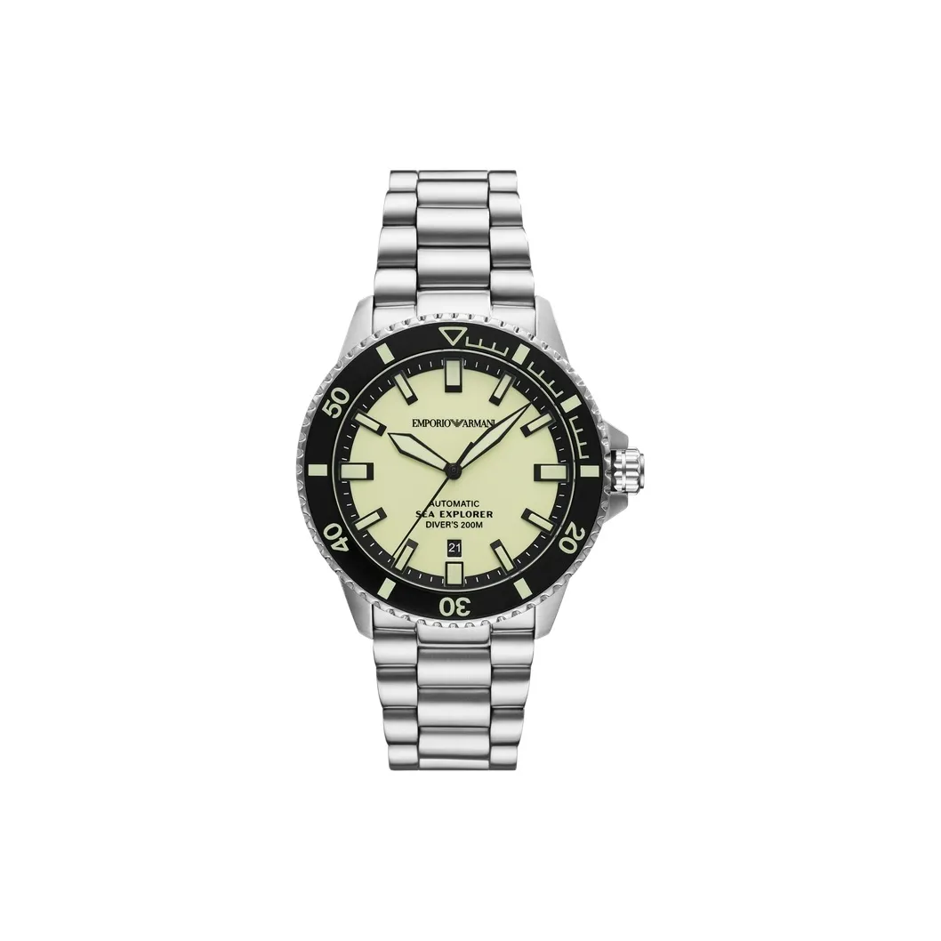 EMPORIO ARMANI Мужские часы Механический механизм ремешок из нержавеющей стали 42 мм желтый циферблат