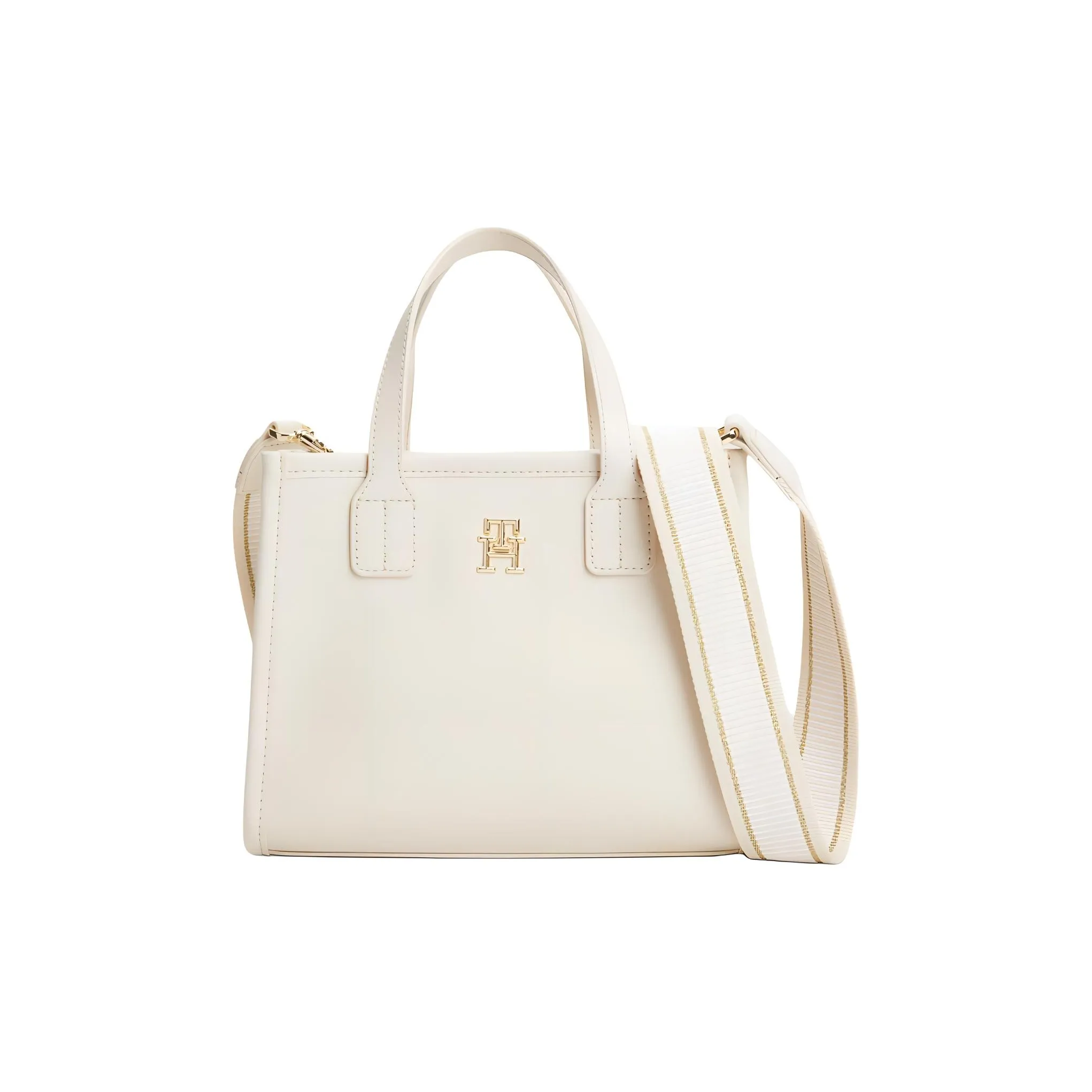 Tommy Hilfiger Polyurethane Tote Bag, Shopping Bag, Shoulder Bag, Crossbody Bag, Handbag Small Size Women's Ecru