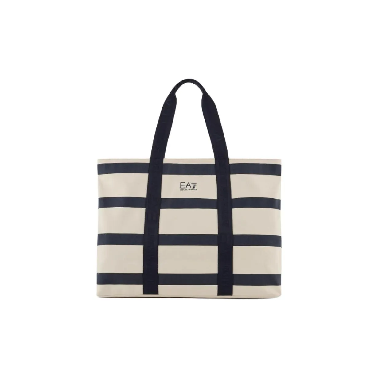 EMPORIO ARMANI Cotton Tote Bag, Shopping Bag, Handbag Large Size Women's Navy Blue & Beige