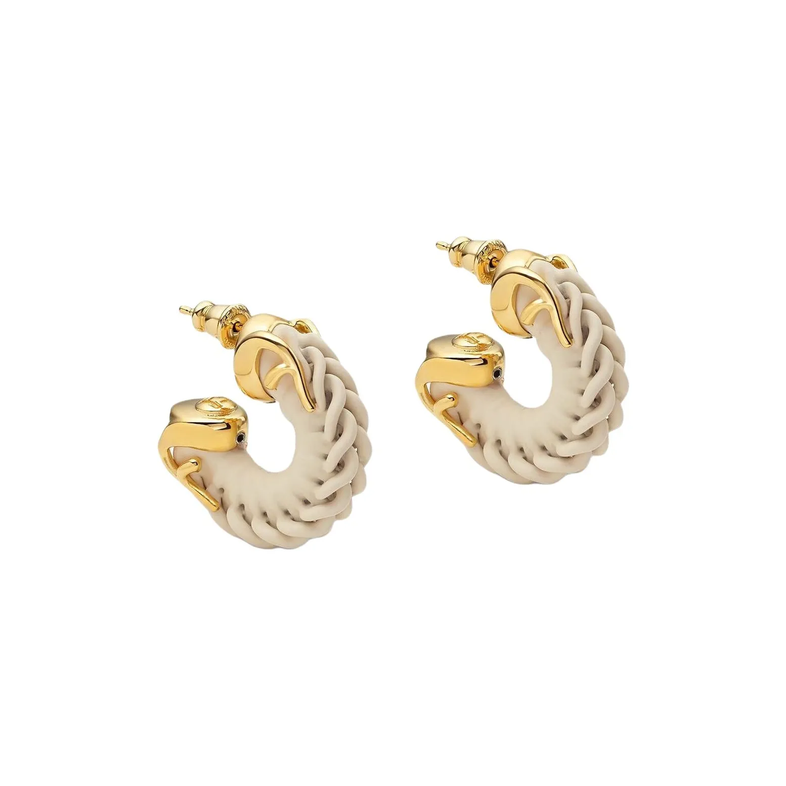 FENDI Metal Brass Earrings Women's White