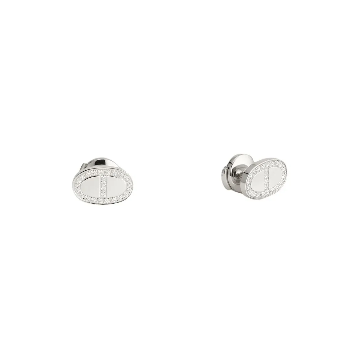 HERMES Diamond 18K White Gold Stud Earrings Unisex Silver