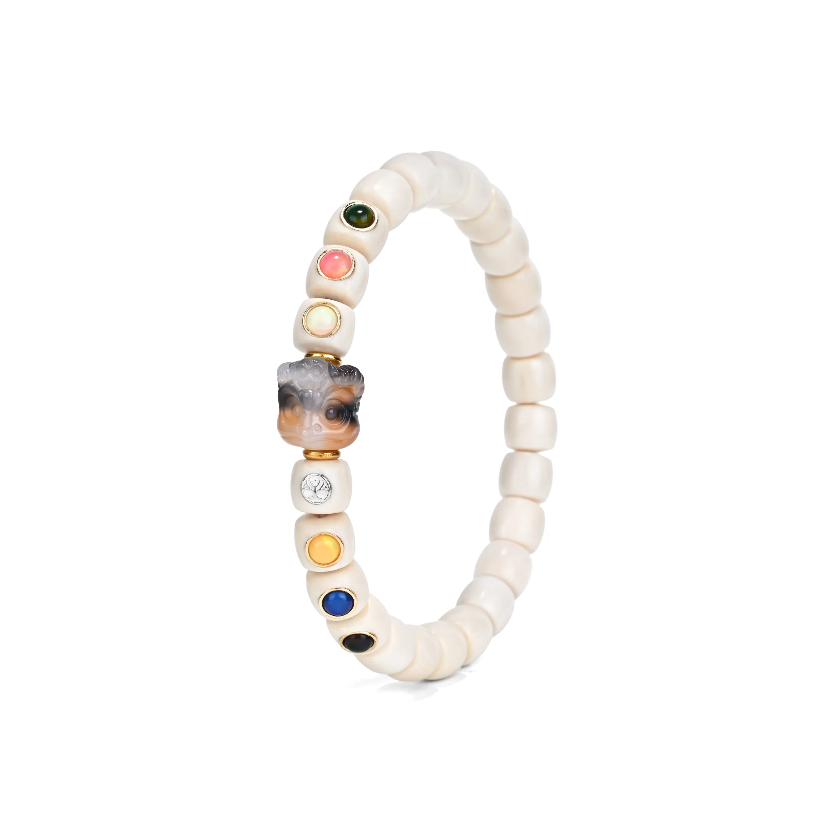 Yulan Wenwan Mammoth Straight Cut Beaded Bracelet 8mm Inlaid Style+Big Peng Bird Matching Style Unisex