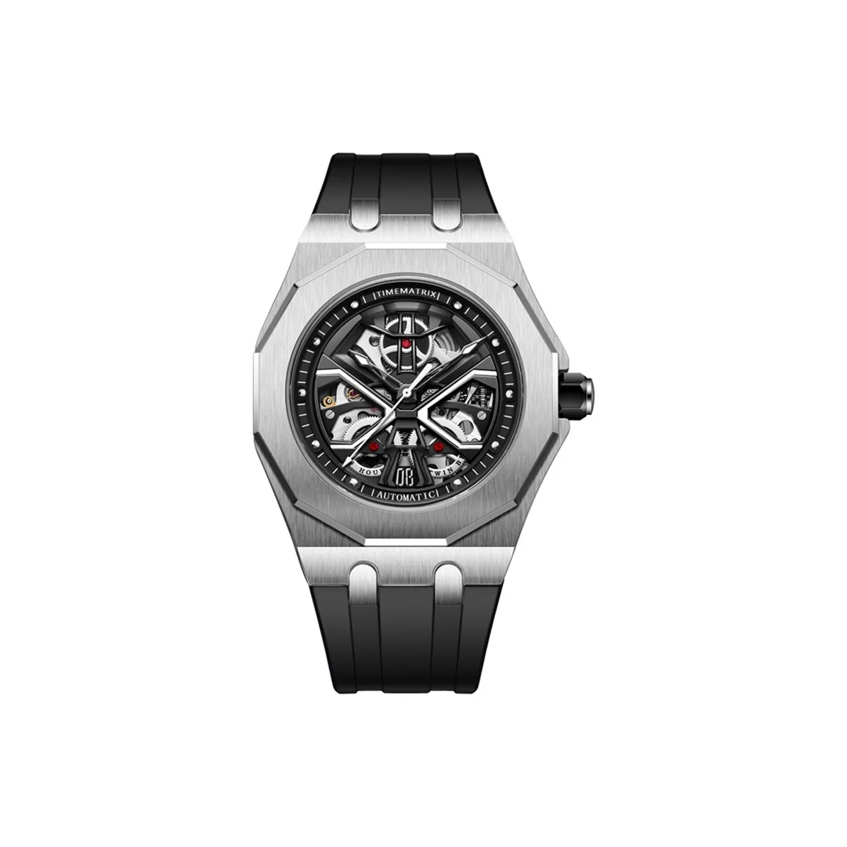 TIMEMATRIX Ocean Star Collection Мужские часы Автоматический механический механизм Силиконовый ремешок Черный циферблат