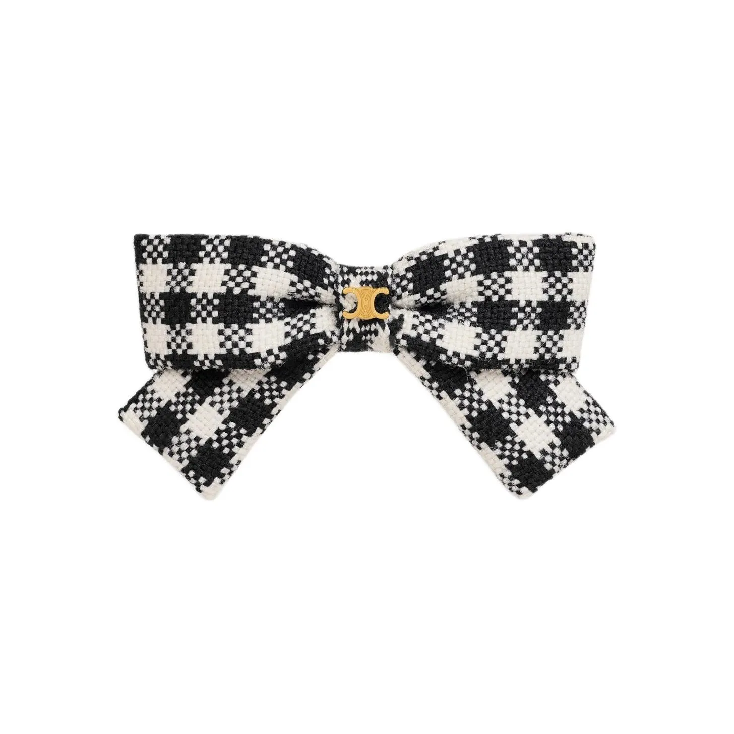 CELINE Vichy Ribbon Hair Clip In Wool Brass With Gold Finish And Steel