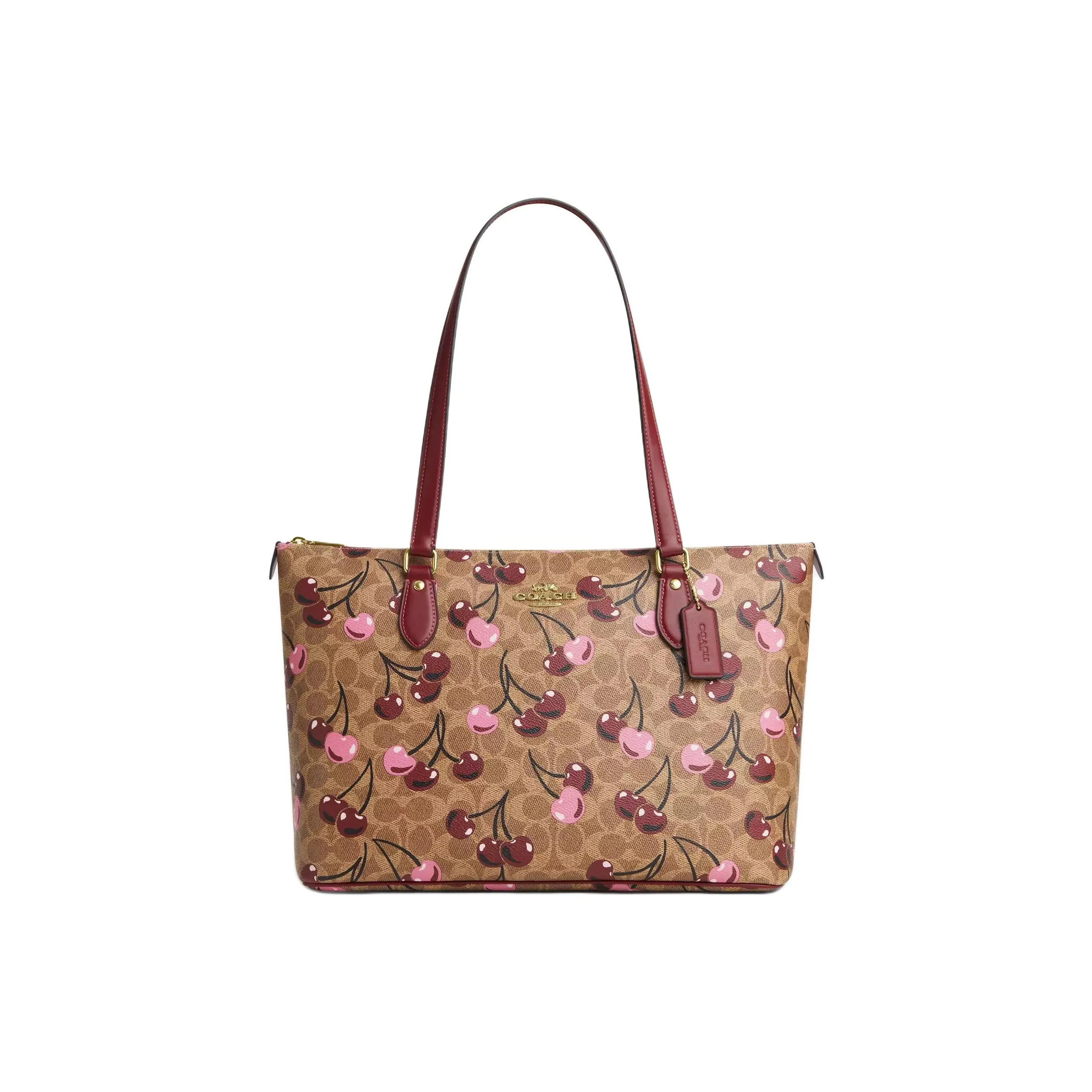 COACH Gallery Покрытый холст Сумка-тоут Сумка для покупок Сумка через плечо Большая Женская Золотая и Коричневая