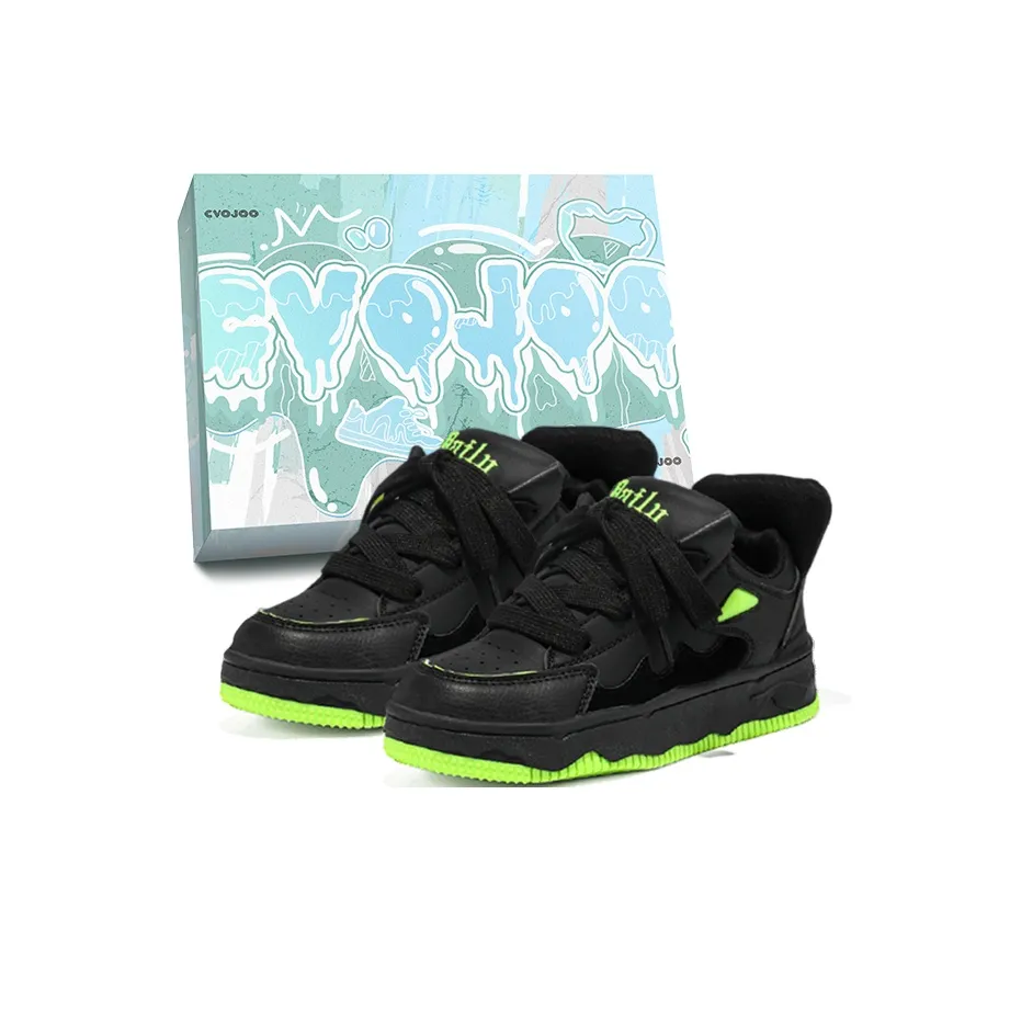 CVOJOO Пухлые туфли визуально увеличивает рост Slip-resistant низкий топ скейтбординг кеды унисекс черный зеленый