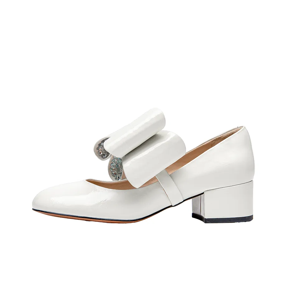 SHOESZOOO Туфли Мэри Джейн с грубым каблуком 5 см женские бежевые