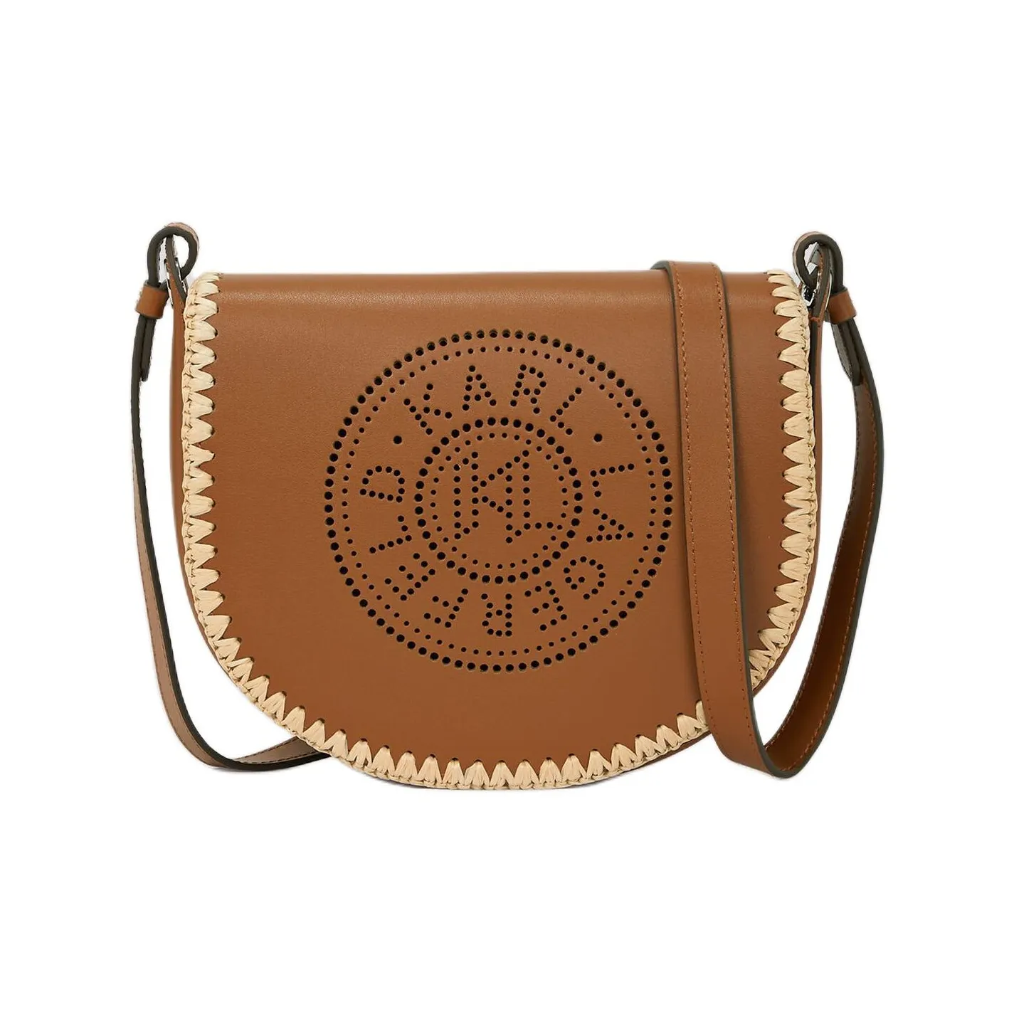 KARL LAGERFELD Cow Leather Saddle Bag, Shoulder Bag Women's Tan