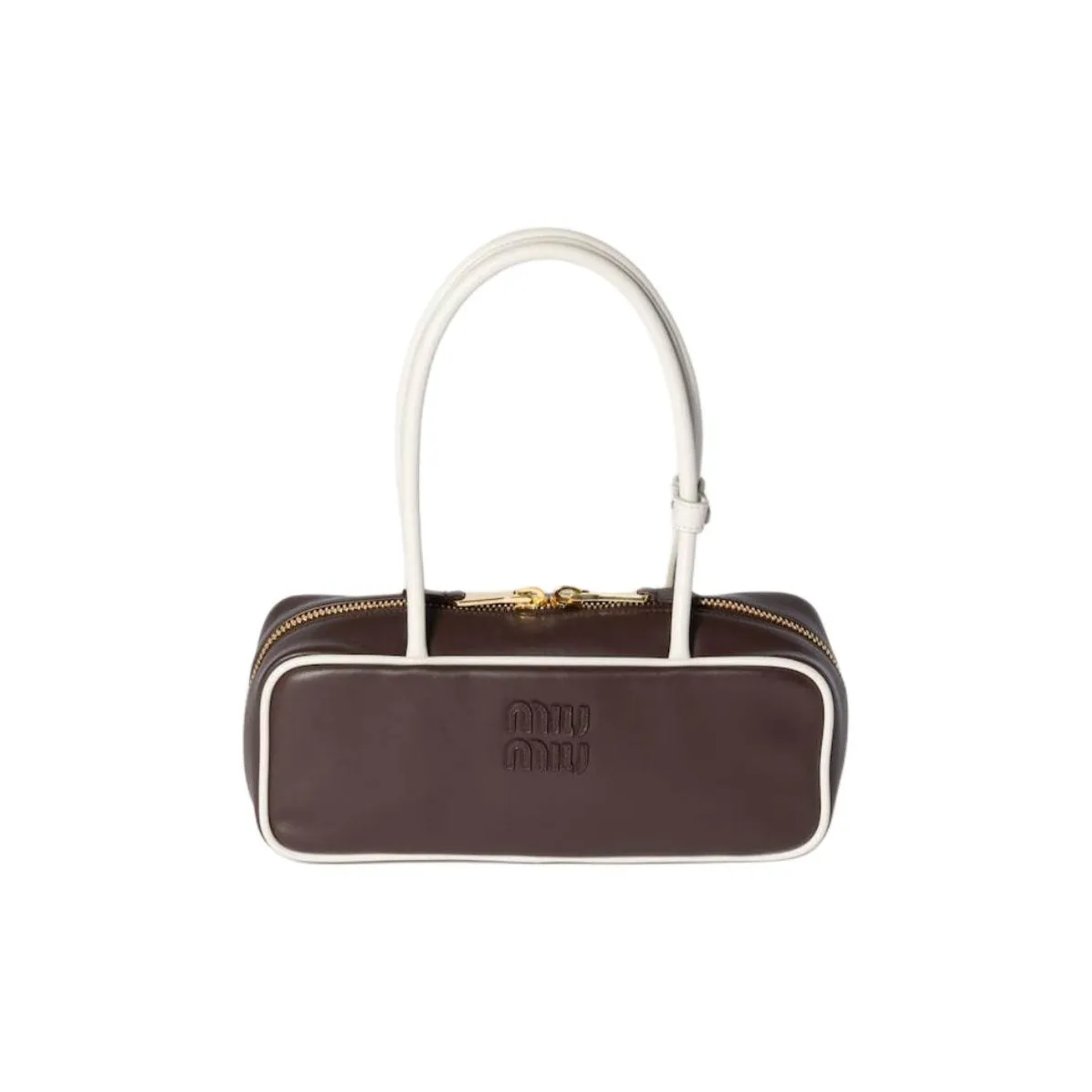 MIU MIU Beau Leather Handbag Women's Briarwood With White Accents