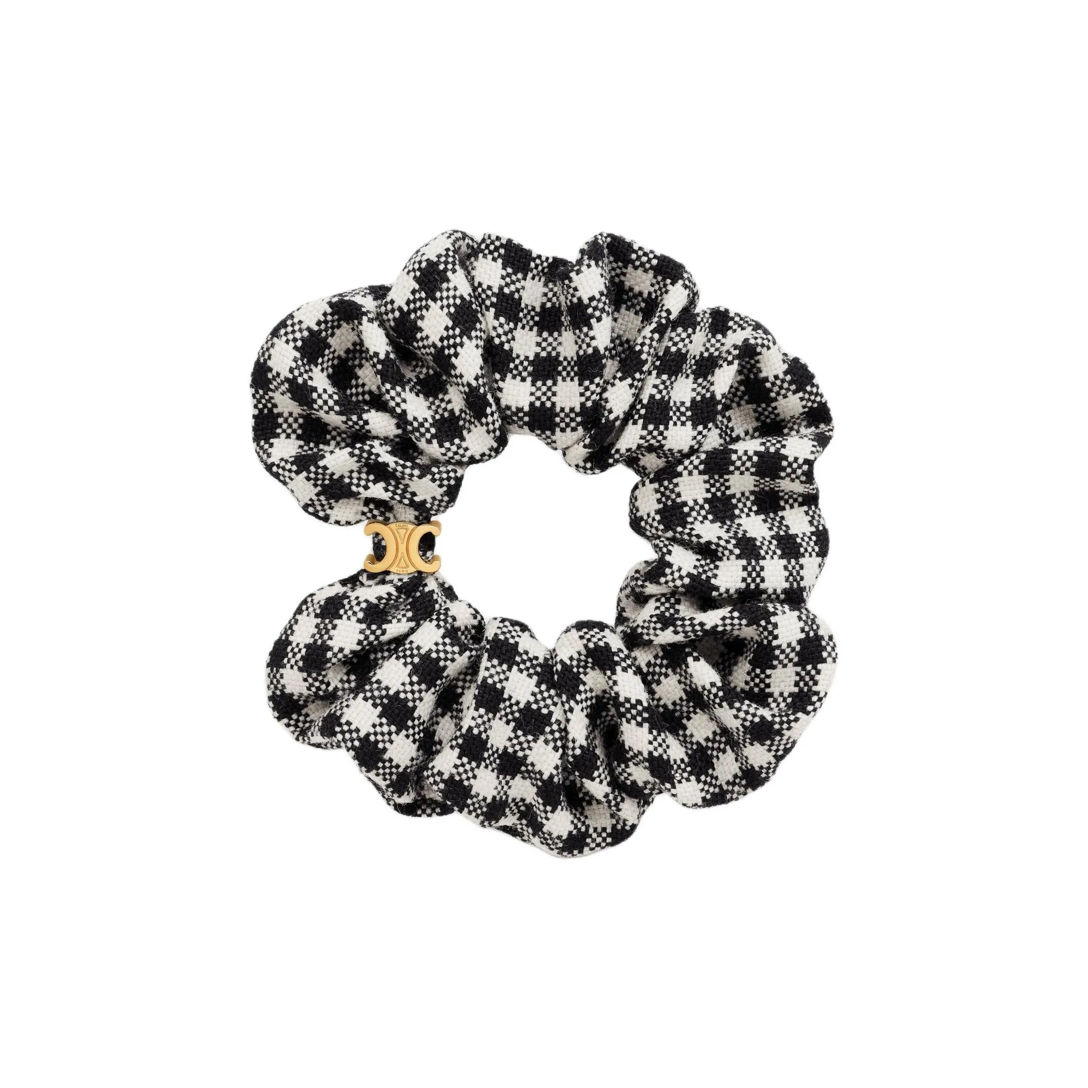 CELINE Scrunchy Vichy In Wool And Brass With Gold Finish