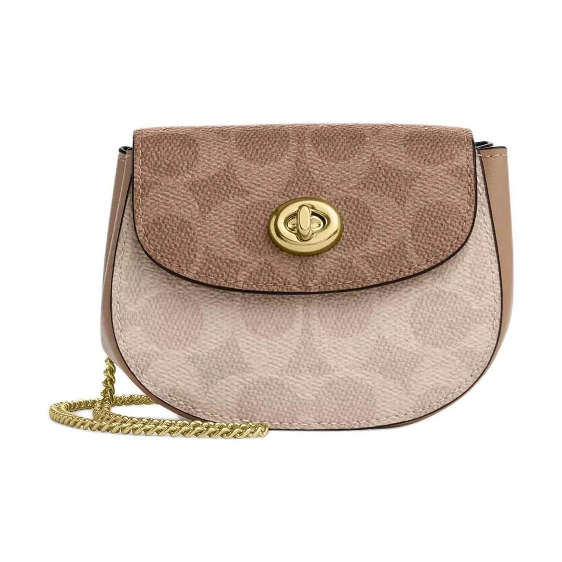 COACH Turnlock Покрытый холст Сумка через плечо Мини Женская Золотая Песочная Коричневая Умбра
