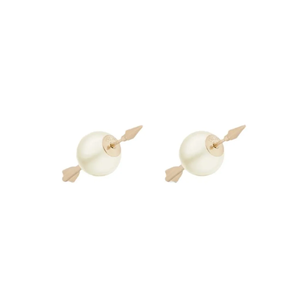 DIOR Metal Resin Bead Earrings Unisex Gold