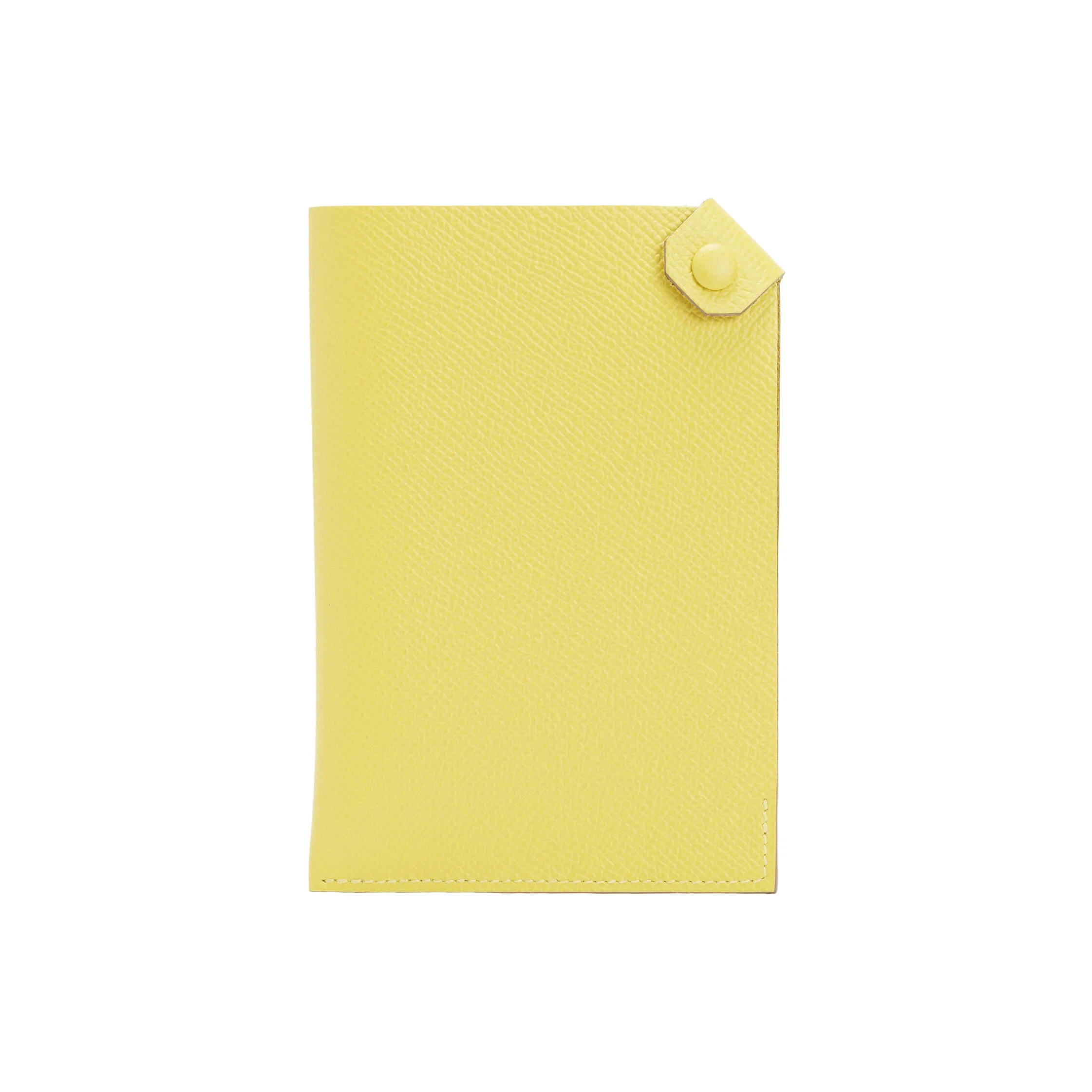 HERMES Tarmac Epsom Leather Passport Holder Trumpets Unisex 9R Lime Lemon