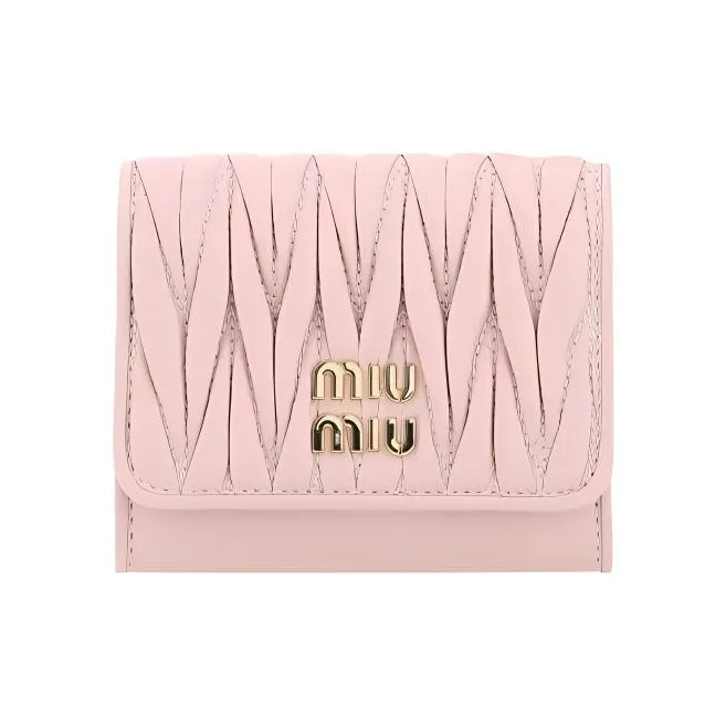 MIU MIU Matelassé Sheepskin Wallet Women's Pink