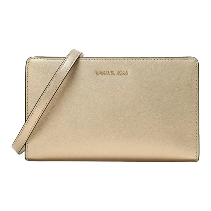 MICHAEL KORS Jet Set Travel Cow Leather Clutch, Crossbody Bag, Shoulder Bag Women's Gold