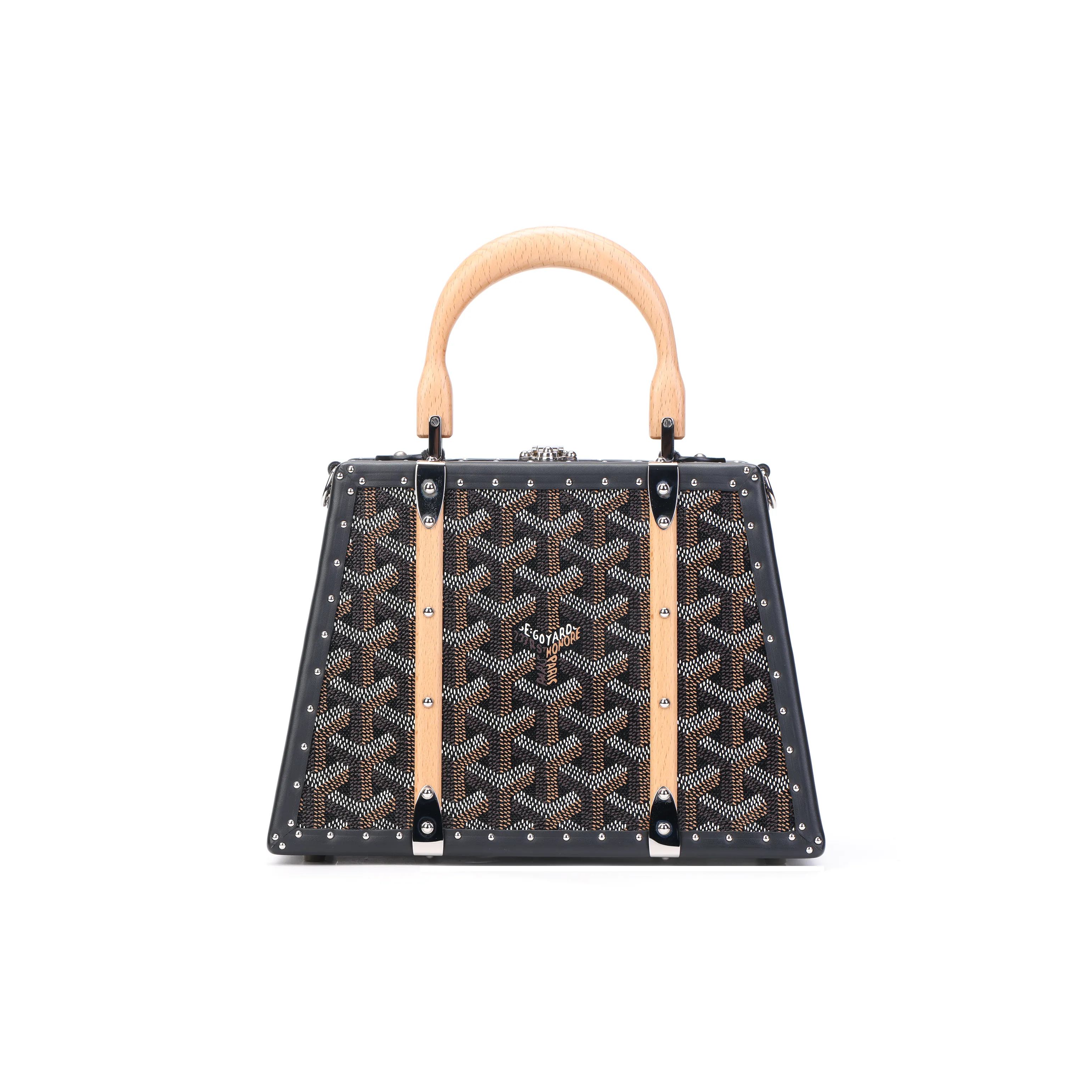 GOYARD Saigon Canvas With Calfskin Hard Case Handbag Mini Unisex Black