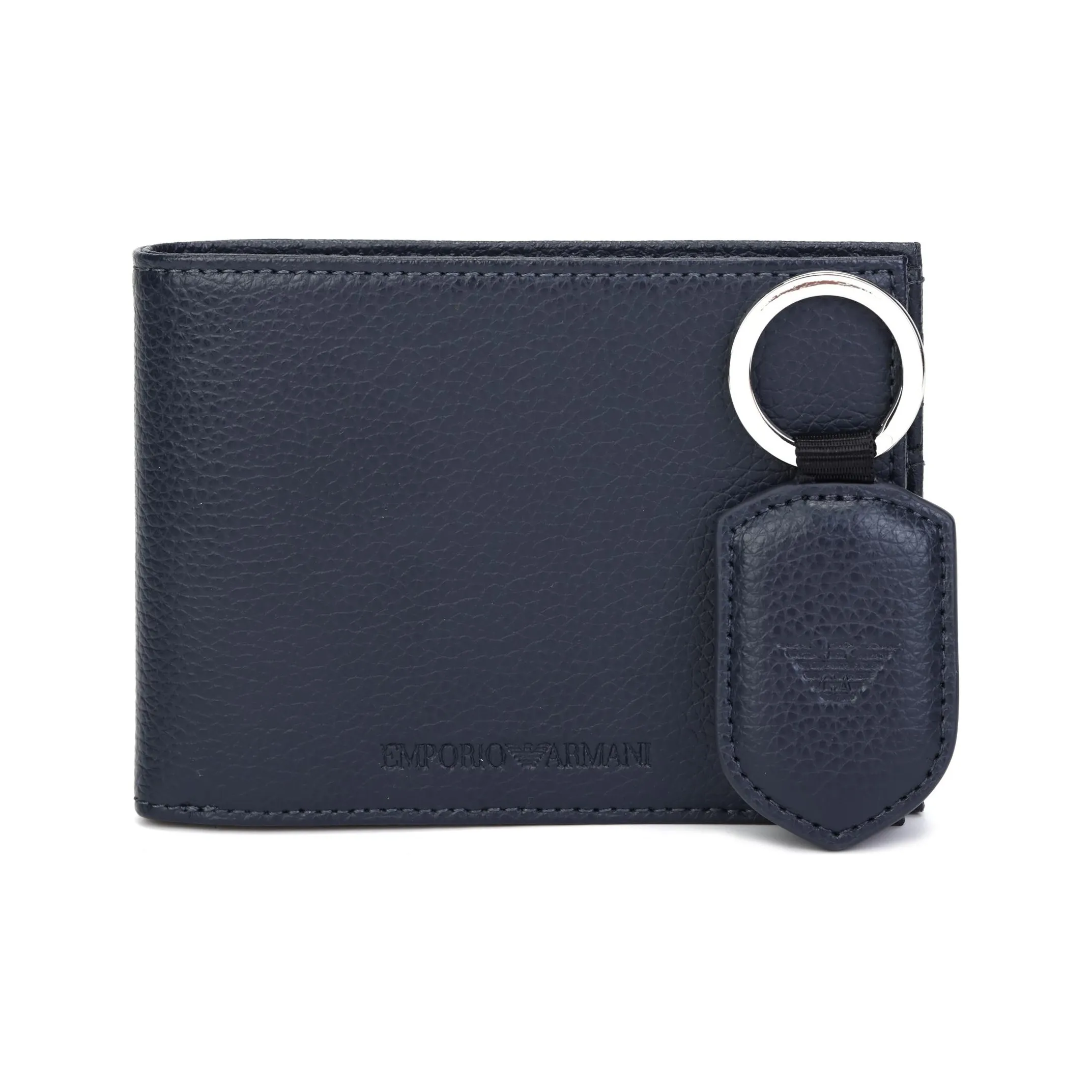 EMPORIO ARMANI Leather 3 in 1, Wallet, Keychain, Key Pouch Men's Navy Blue