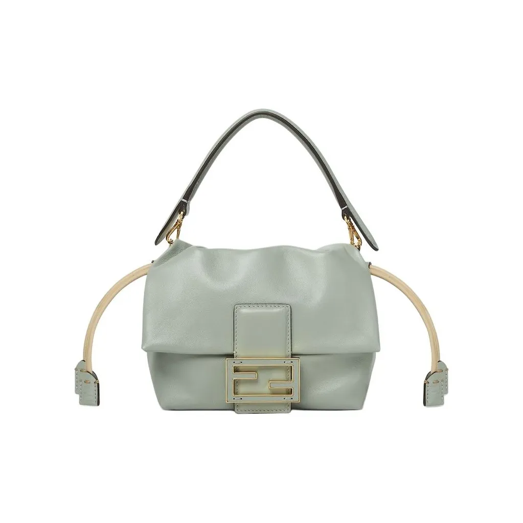 FENDI Baguette Nappa Leather Shoulder Bag Crossbody Bag Handbag Mini Women's Green